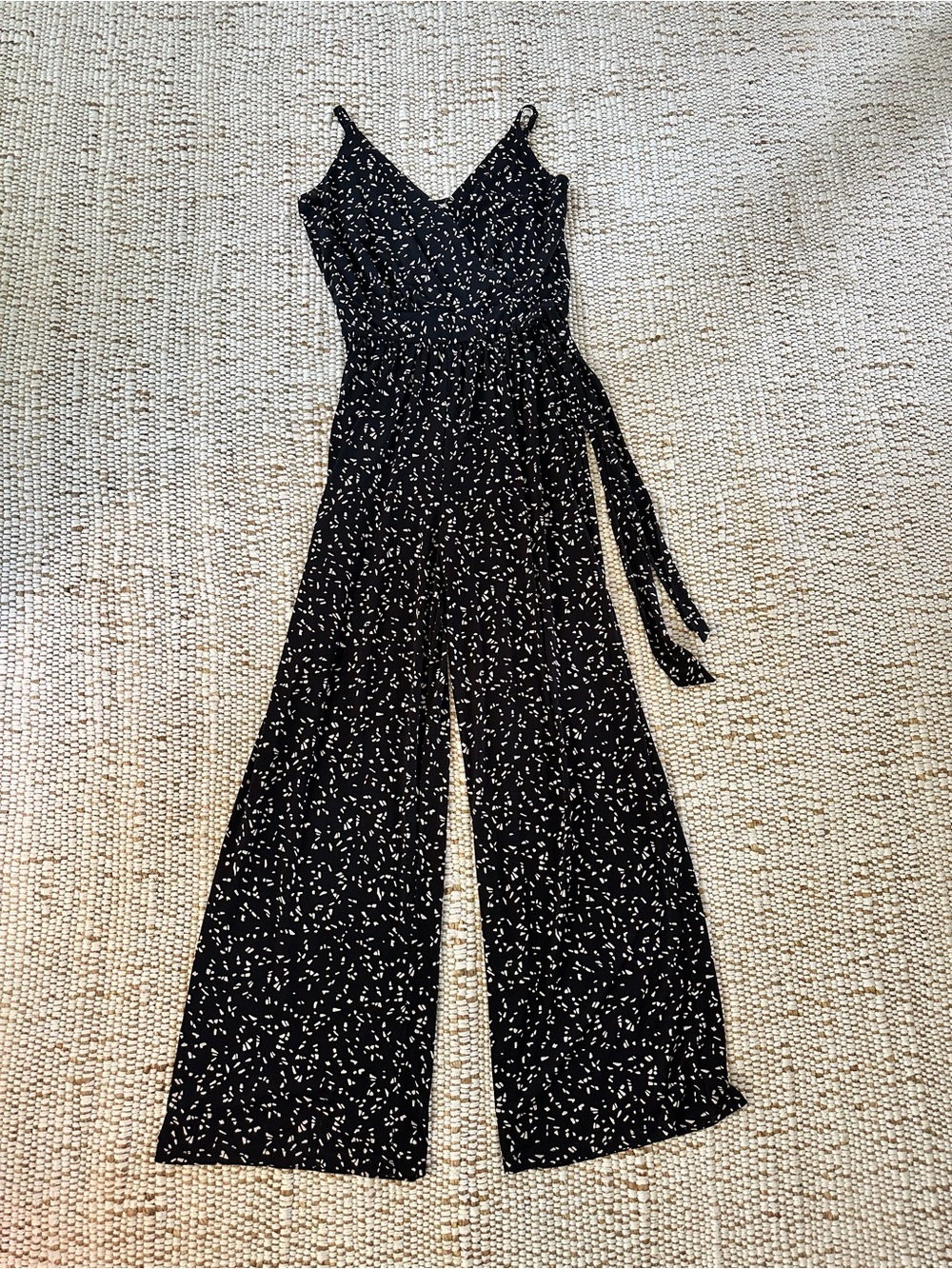 Kaileigh Black Printed Wide-Leg Jumpsuit with Tie Waist